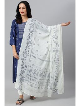W - Voile White Printed Dupatta