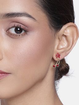 Estele - Floral Gold-Plated Drop and Dangler Earrings with Red Crystal for Women