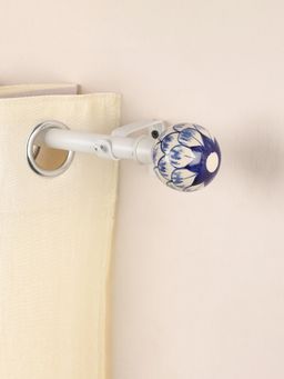 The Decor Mart - 84"-144" Handpainted Floral Ceramic Finial Extendable Curtain Rod White 19Mm (Hardware Inc.)