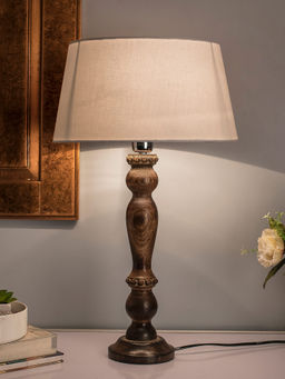 Homesake - Eureka Black Wood Table Lamp White Drum