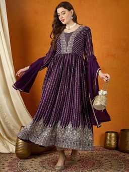 Miss Ethnik - Purple Embroidered Anarkali with Dupatta