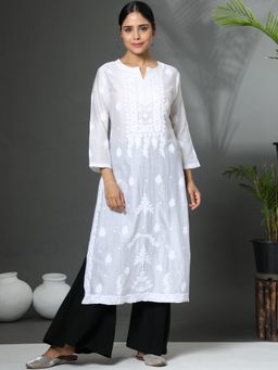 HOUSE OF KARI - Hok Chikankari In Chanderi Silk White