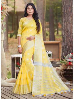 Sangam Prints - Yellow Woven Work Traditional Saree with Unstitched Blouse