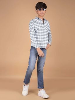 CRIMSOUNE CLUB - Boy'S White Checked 100% Cotton Shirt