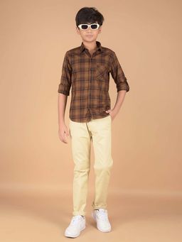 CRIMSOUNE CLUB - Boy'S Brown Checked 100% Cotton Shirt