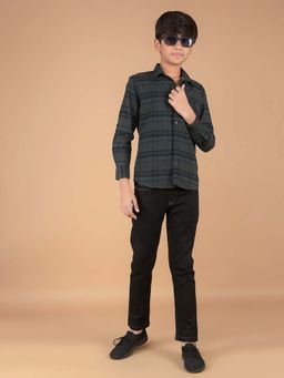 CRIMSOUNE CLUB - Boy'S Green Checked 100% Cotton Shirt
