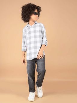 CRIMSOUNE CLUB - Boy'S Grey Checked 100% Cotton Shirt