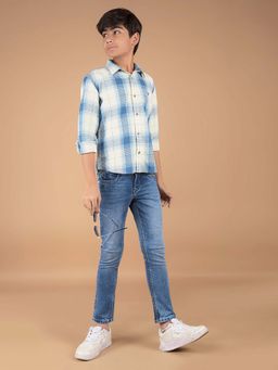 CRIMSOUNE CLUB - Boy'S Sky Blue Checked 100% Cotton Shirt