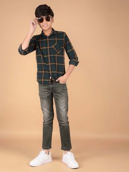 CRIMSOUNE CLUB - Boy'S Green Checked Shirt