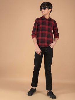 CRIMSOUNE CLUB - Boy'S Maroon Checked 100% Cotton Shirt