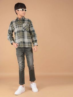CRIMSOUNE CLUB - Boy'S Green Checked 100% Cotton Knitted Shirt