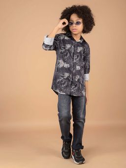 CRIMSOUNE CLUB - Boy'S Black Floral Print 100% Cotton Shirt