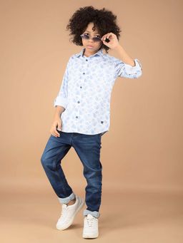 CRIMSOUNE CLUB - Boy'S Sky Blue Floral Print Shirt