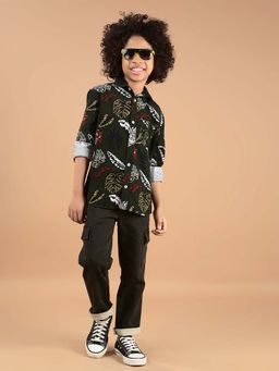 CRIMSOUNE CLUB - Boy'S Black Floral Print 100% Cotton Shirt