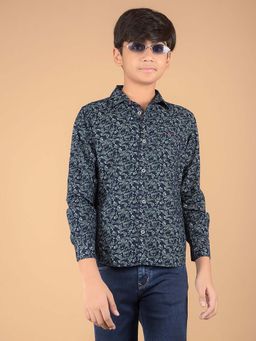 CRIMSOUNE CLUB - Boy'S Navy Blue Floral Cotton Shirt