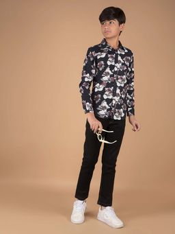 CRIMSOUNE CLUB - Boy'S Black Floral Cotton Shirt