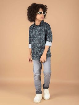 CRIMSOUNE CLUB - Boy'S Green Floral Print 100% Cotton Shirt