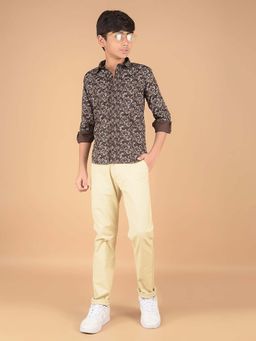 CRIMSOUNE CLUB - Boy'S Brown Floral Print 100% Cotton Shirt