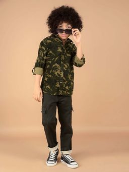 CRIMSOUNE CLUB - Boy'S Olive Floral Print 100% Cotton Shirt