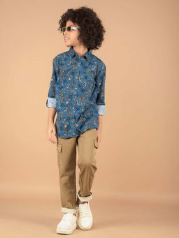 CRIMSOUNE CLUB - Boy'S Blue Floral Print 100% Cotton Shirt
