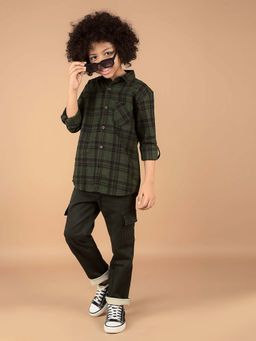 CRIMSOUNE CLUB - Boy'S Green Checked Shirt