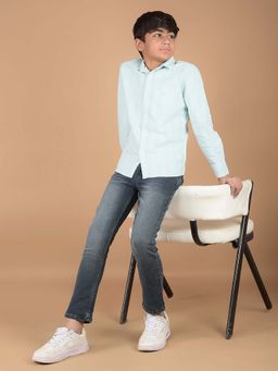 CRIMSOUNE CLUB - Boy'S Sea Green Vertical Stripes 100% Cotton Shirt