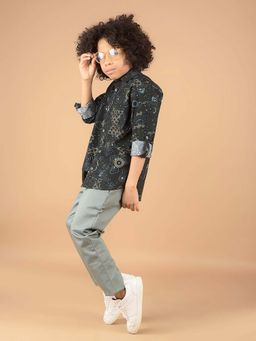 CRIMSOUNE CLUB - Boy'S Green Cotton Trouser