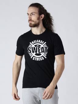 Alcis - Men Black Printed Round Neck Slim Fit T-Shirt