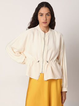 VERO MODA - Ecru Short Zip-Up Bomber