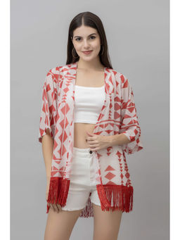 PURYS - Red Casual Printed Kimono Shrug