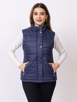 Club York - Navy Blue Solid Puffer Jacket