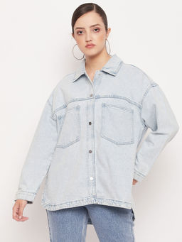 Madame - Women Solid Ice Blue Denim Jacket