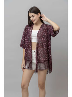 PURYS - Floral Print Maroon Kimono Shrug