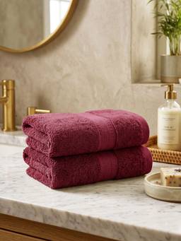 MYTRIDENT - Bamboo Hand Towels, Pack of 2, 600 GSM, Soft and Quick Drying-Maroon