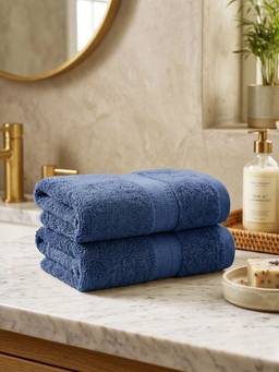 MYTRIDENT - Bamboo Hand Towels, Pack of 2, 600 GSM, Soft and Quick Drying-Blue