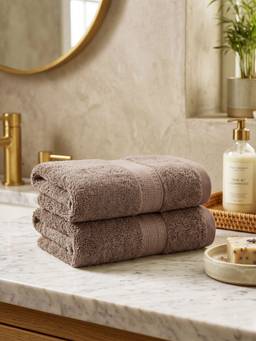 MYTRIDENT - Bamboo Hand Towels, Pack of 2, 600 GSM, Soft and Quick Drying-Brown