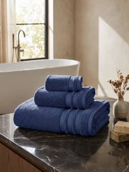 MYTRIDENT - Soft Towels Pack of 3 625 GSM Zero-Twist 100% Cotton Navy Blue