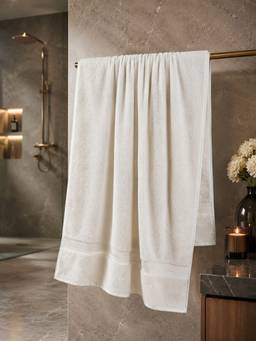 MYTRIDENT - Large Bath Towel 600 GSM, 100% Cotton- Off White