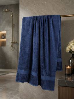 MYTRIDENT - Large Bath Towel 600 GSM, 100% Cotton-Navy Blue