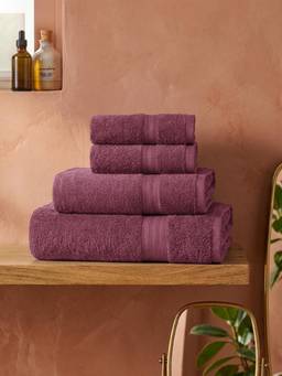 MYTRIDENT - Carnival Towels Pack of 4 for Gifting, 450 GSM, 100% Cotton- Mauve