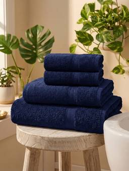 MYTRIDENT - Bath Towels Pack of 4 Bath Towels, Small Bath Towels and Hand Towelss-Navy Blue