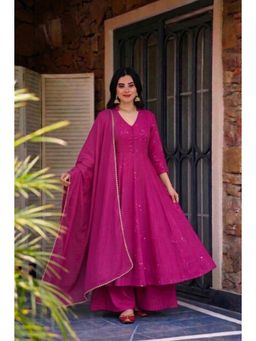 Gahan - Womens Viscose Rayon Anarkali Printed Kurta With Palazzo & Dupatta - Pink