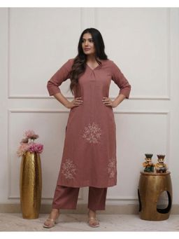 Gahan - Womens Viscose Rayon Straight Embroidered Kurta With Pant - Peach