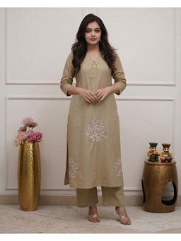 Gahan - Womens Viscose Rayon Straight Embroidered Kurta With Pant - Green