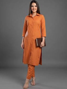 Gahan - Womens Orange Solid Kurta with Pant