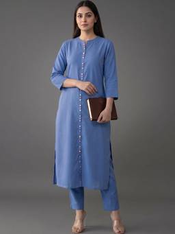 Gahan - Womens Blue Thread Work Kurta with Pant