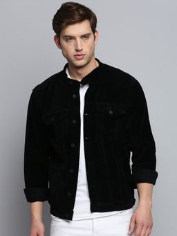 SHOWOFFFF - Men's Mandarin Collar Solid Black Open Front Jacket