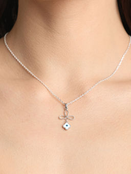 CLARA - 925 Silver Rhodium Plated Evil Eye Flower Pendant Chain Necklace Gift For Women & Girls