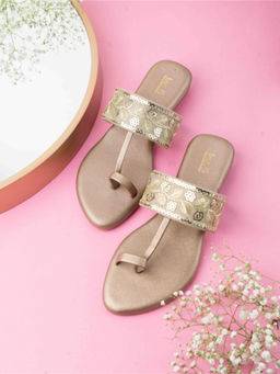 Inc.5 - Womens Gold Ethnic Embellished Round Toe Casual Sandals