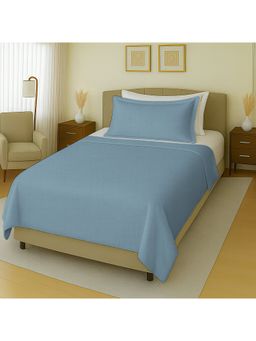 Mayfair Homes London - 100% Cotton 144TC Single Bedsheet with 1 Pillow Covers Solid Sky Blue